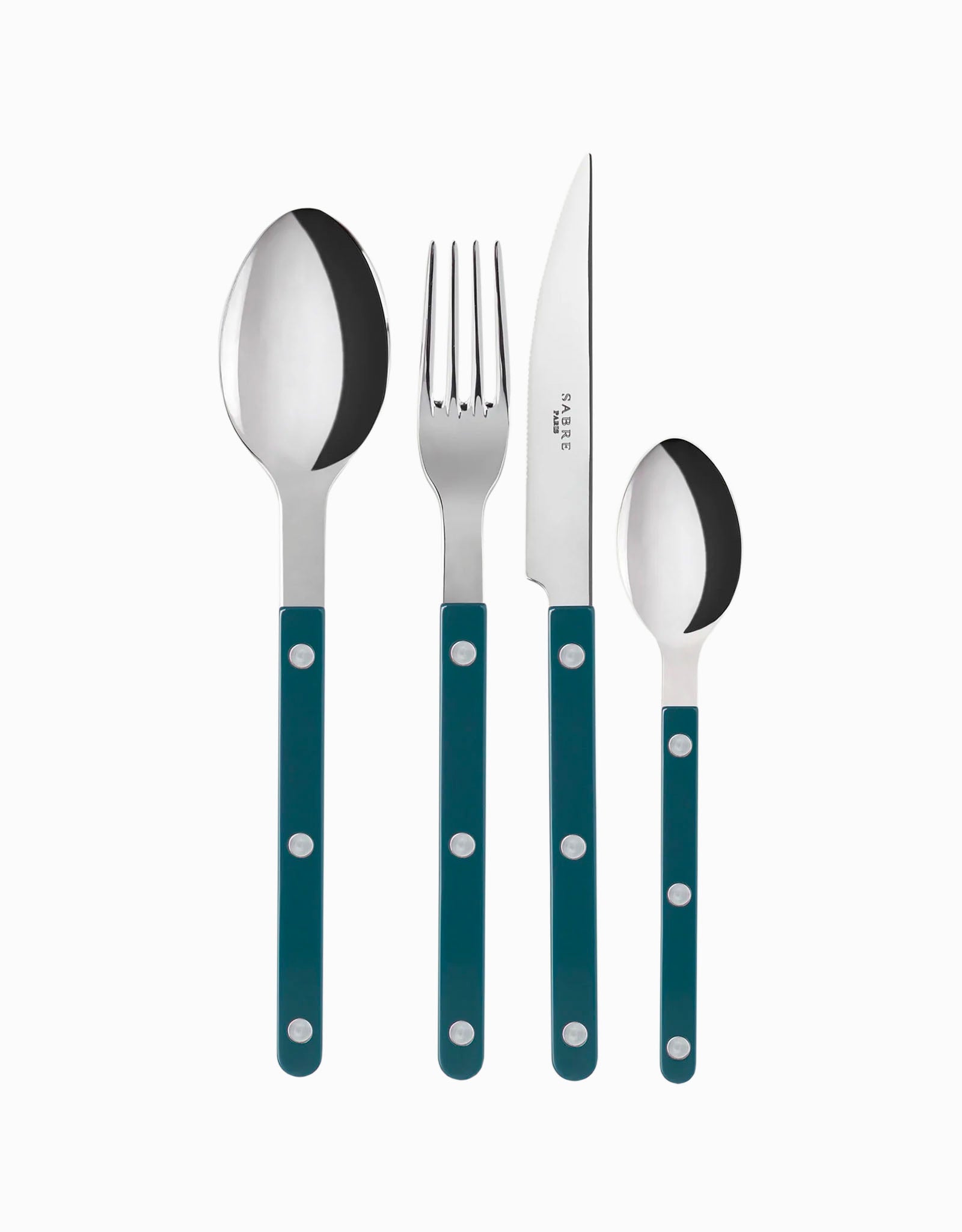 Bistrot Vintage Uni, Bleu canard - Set Les Essentiels Bistrot - ensemble de 4 couverts de service